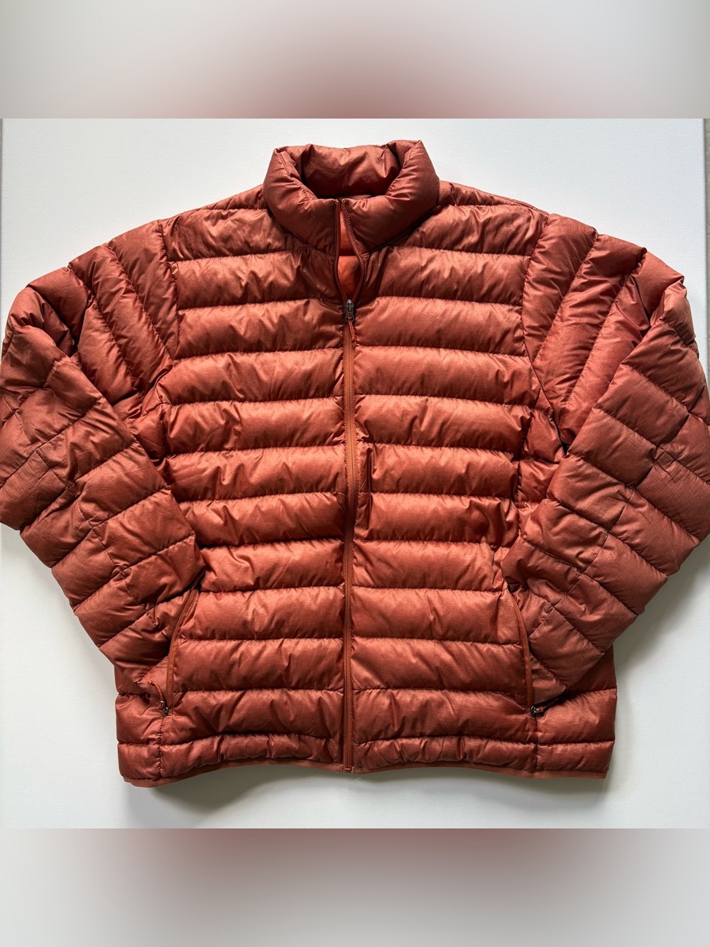Eddie Bauer Mens Tall XL Down Puffer Jacket Full Zip Insulated Stand-Up Orange
